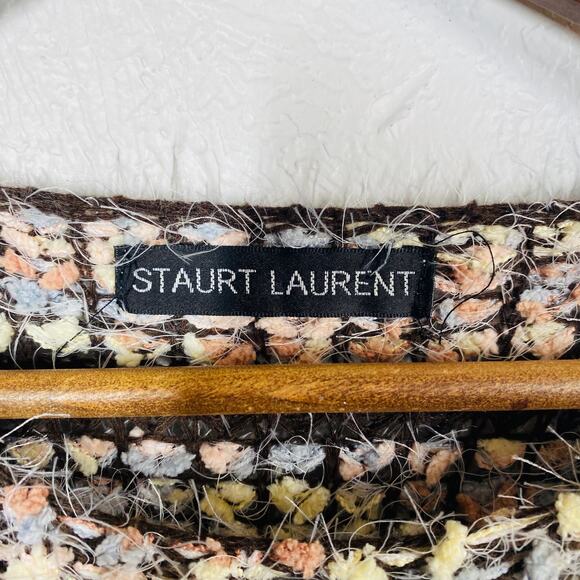 Stuart Laurent Popcorn Scoop Neck Sweater Eyelash Fuzzy Long Sleeve - M - Picture 3 of 4